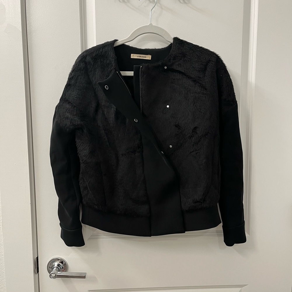 J Brand Black Faux Fur Motorcycle Jacket